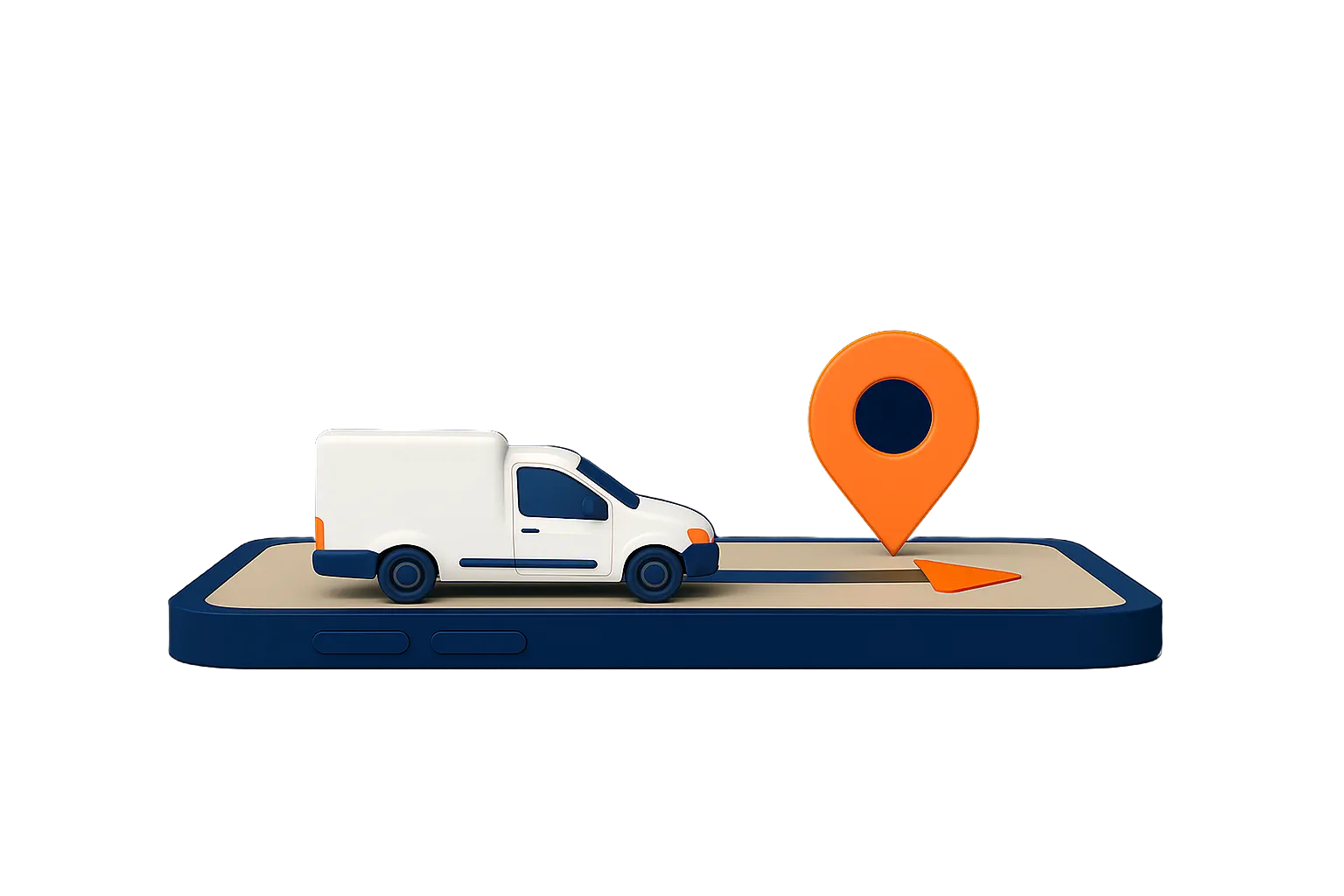 modelo 3D de uma fiorino em um smartphone indo em direção a um ícone de localização